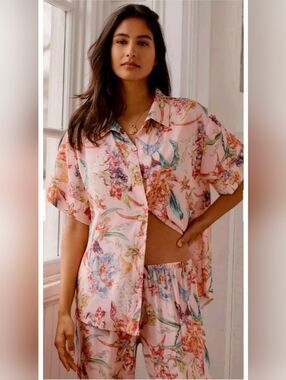 Papinelle Grace Pajama Set Button-Up Set Floral Pink Cotton Women XL